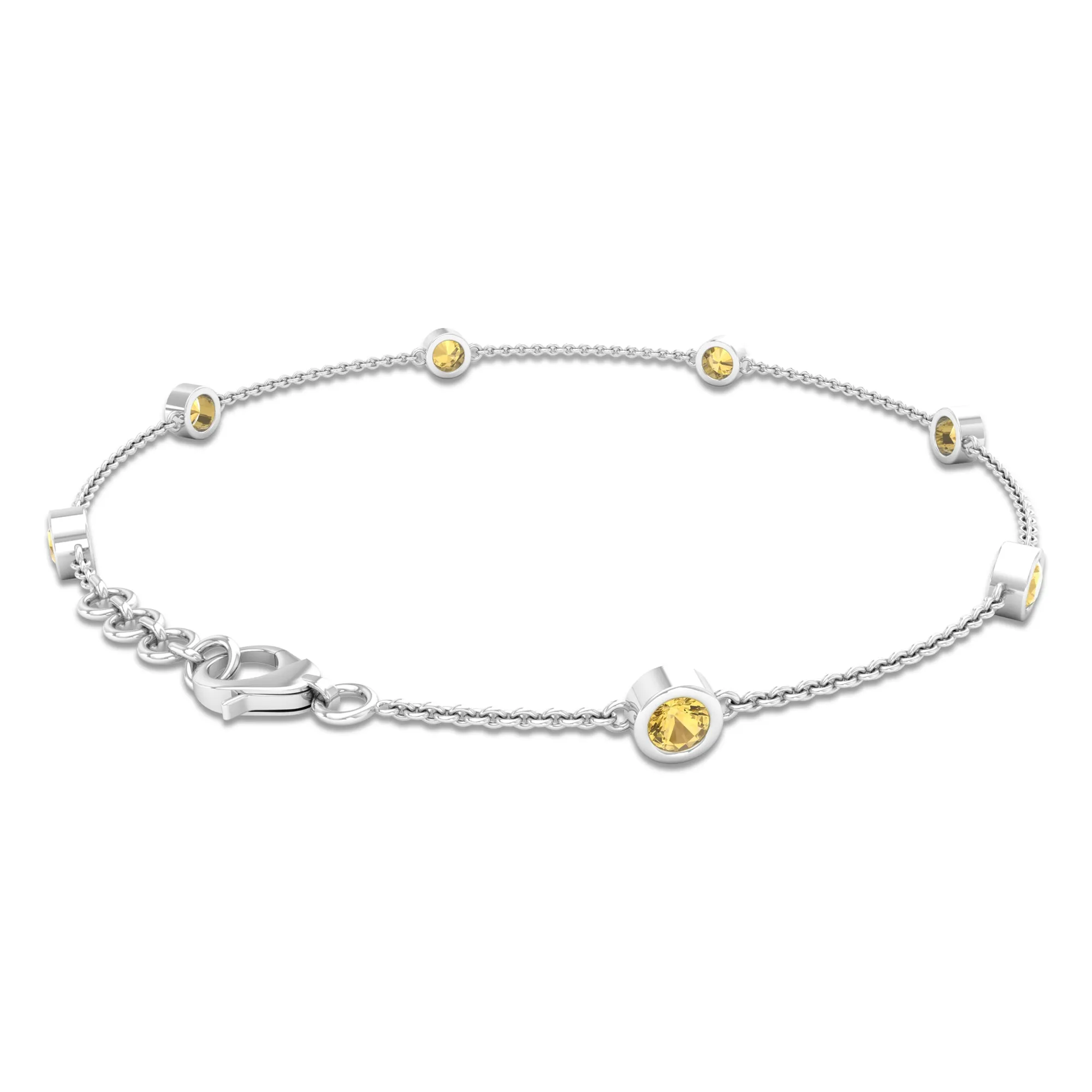 1 CT Bezel Set Citrine Seven Stone Station Chain Bracelet