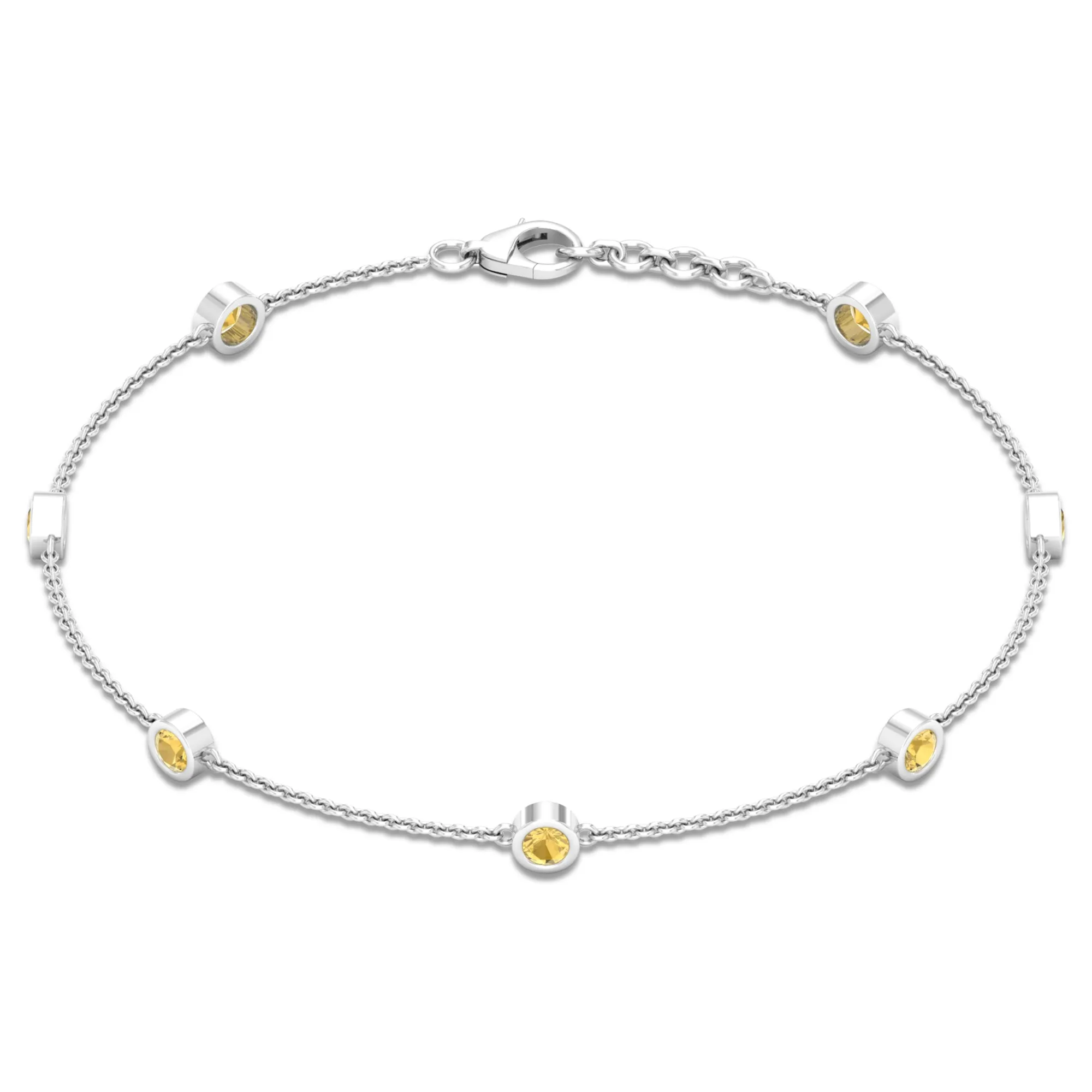 1 CT Bezel Set Citrine Seven Stone Station Chain Bracelet