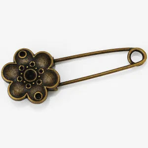 10 Antique Bronze Vintage Flower Brooch Safety Pins brooch pin for Garment Accessories 20x50mm