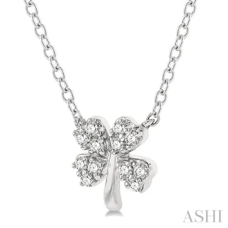 1/10 ctw Four-Leaf Clover Round Cut Diamond Petite Fashion Pendant With Chain in 10K White Gold