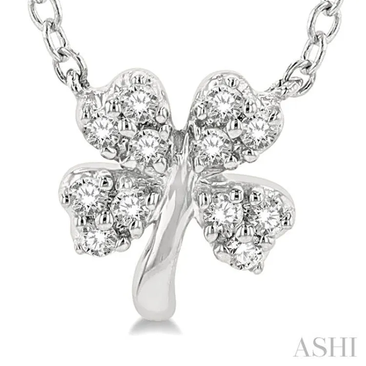 1/10 ctw Four-Leaf Clover Round Cut Diamond Petite Fashion Pendant With Chain in 10K White Gold