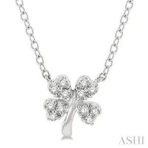 1/10 ctw Four-Leaf Clover Round Cut Diamond Petite Fashion Pendant With Chain in 10K White Gold