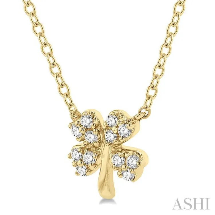 1/10 Ctw Four-Leaf Clover Round Cut Diamond Petite Fashion Pendant With Chain in 10K Yellow Gold