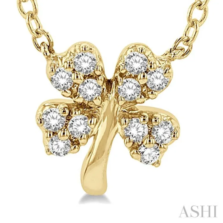 1/10 Ctw Four-Leaf Clover Round Cut Diamond Petite Fashion Pendant With Chain in 10K Yellow Gold