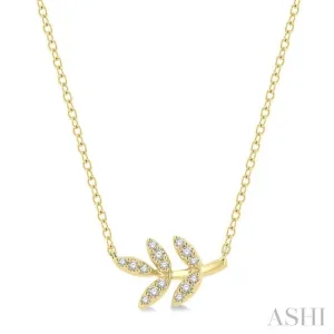 1/10 ctw Leaf Motif Round Cut Diamond Petite Fashion Pendant With Chain in 10K Yellow Gold