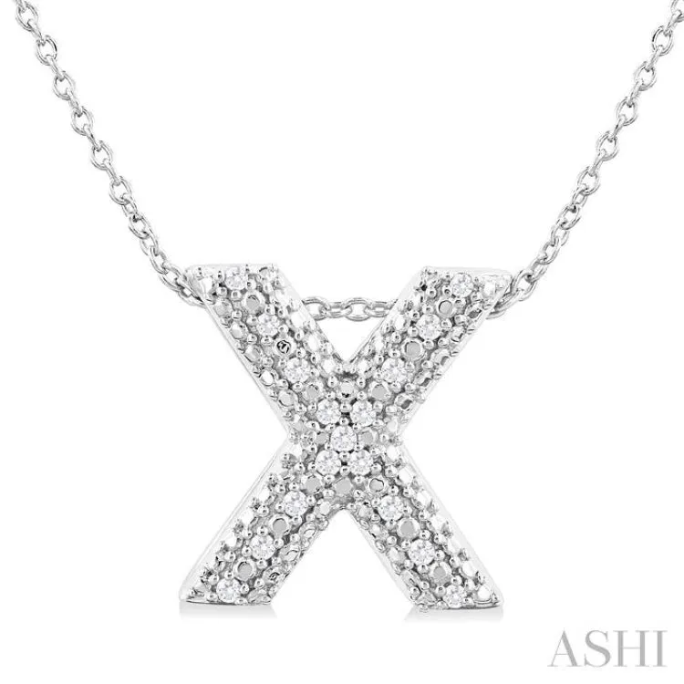 1/20 Ctw Bubble Accent Initial 'X' Round Cut Diamond Fashion Pendant With Chain in Sterling Silver