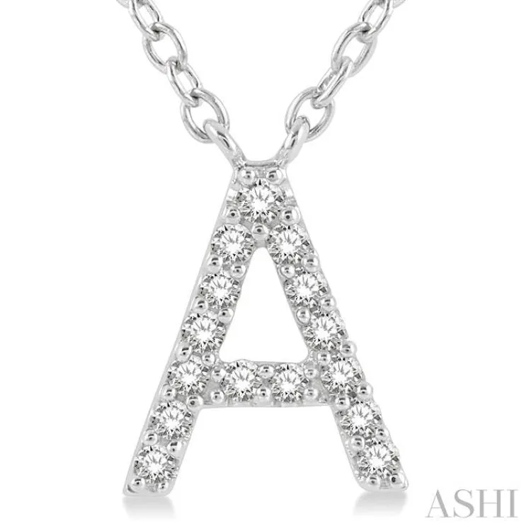 1/20 Ctw Initial 'A' Round Cut Diamond Pendant With Chain in 14K White Gold