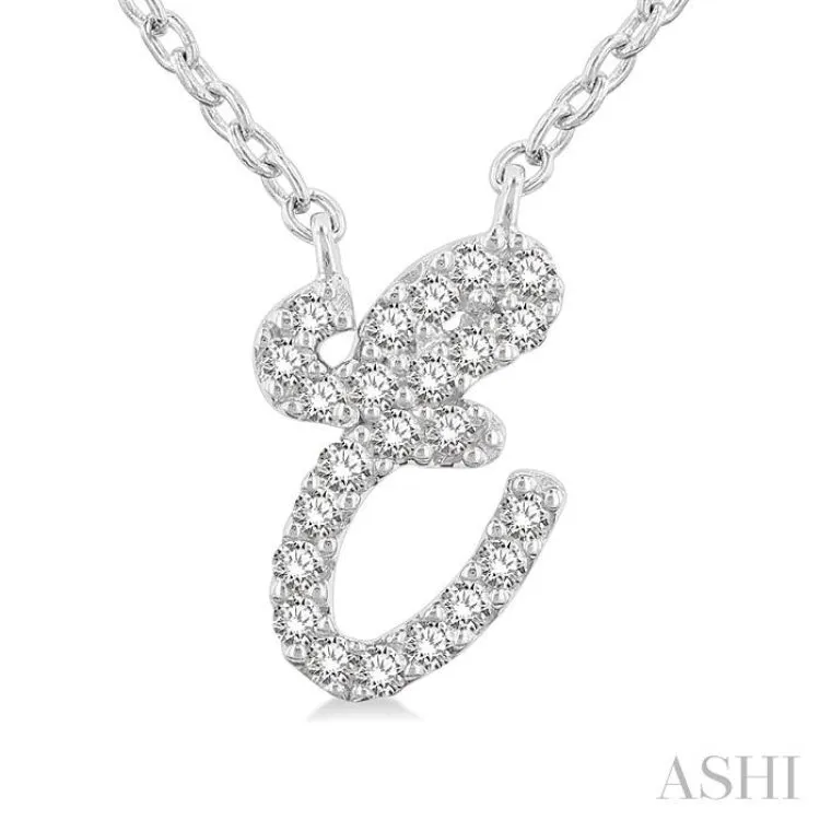 1/20 Ctw Initial 'E' Round cut Diamond Pendant With Chain in 10K White Gold