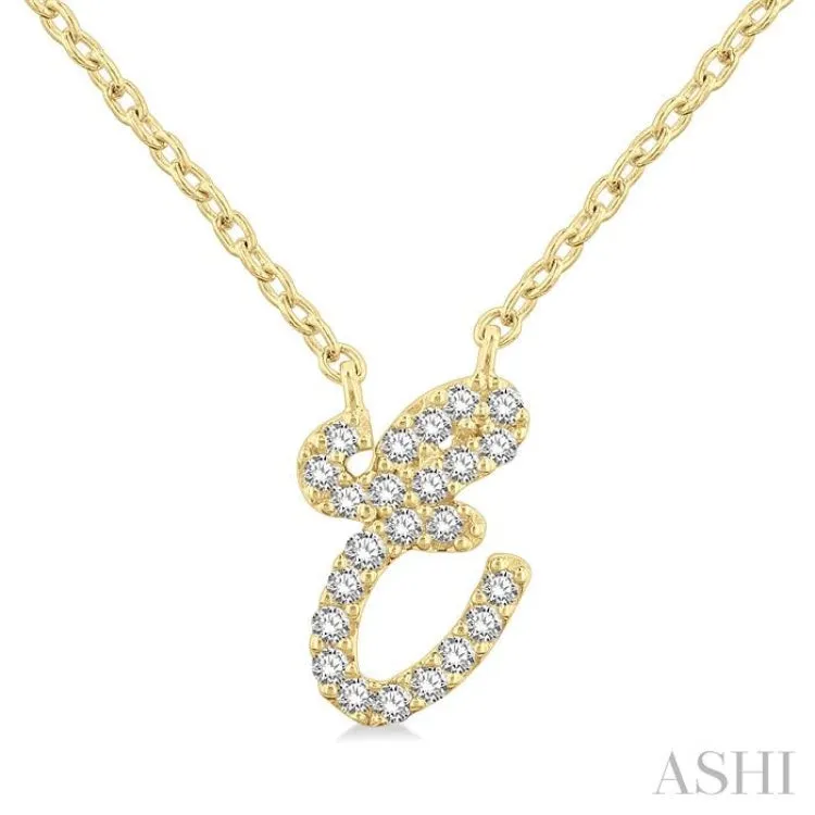 1/20 Ctw Initial 'E' Round cut Diamond Pendant With Chain in 14K Yellow Gold