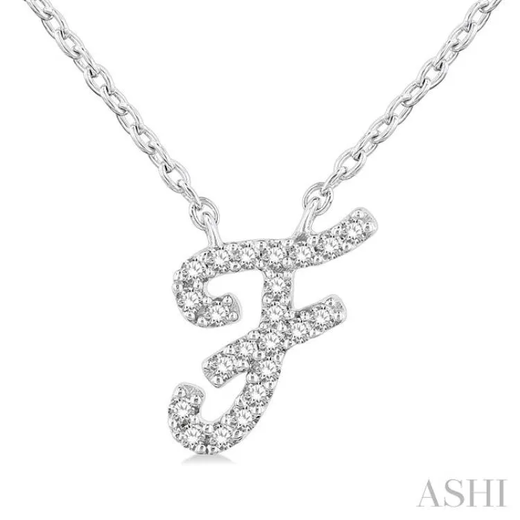 1/20 Ctw Initial 'F' Round cut Diamond Pendant With Chain in 10K White Gold