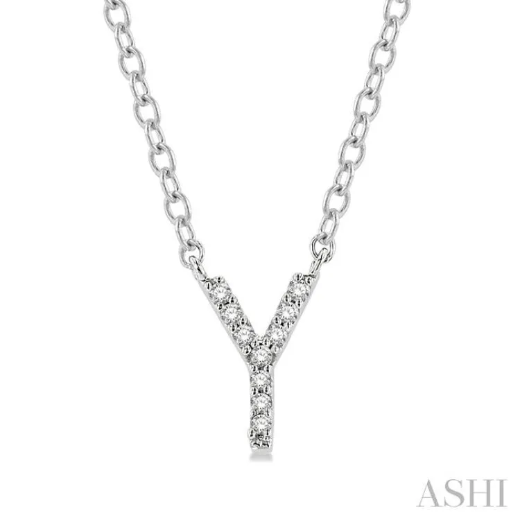 1/20 Ctw Initial 'Y' Round Cut Diamond Pendant With Chain in 14K White Gold