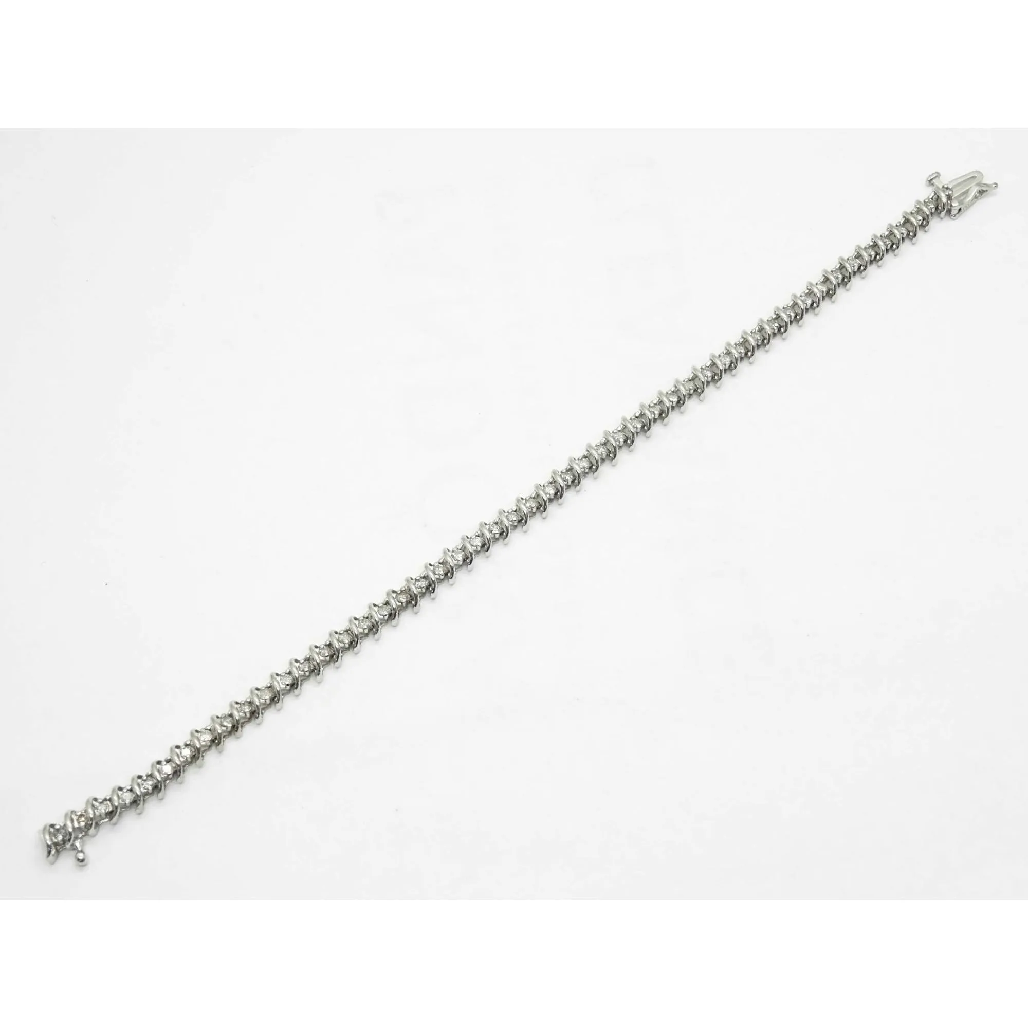 1.47 ctw Natural Diamond 5mm Wide S-Link Tennis Bracelet 7" Long 14k White Gold