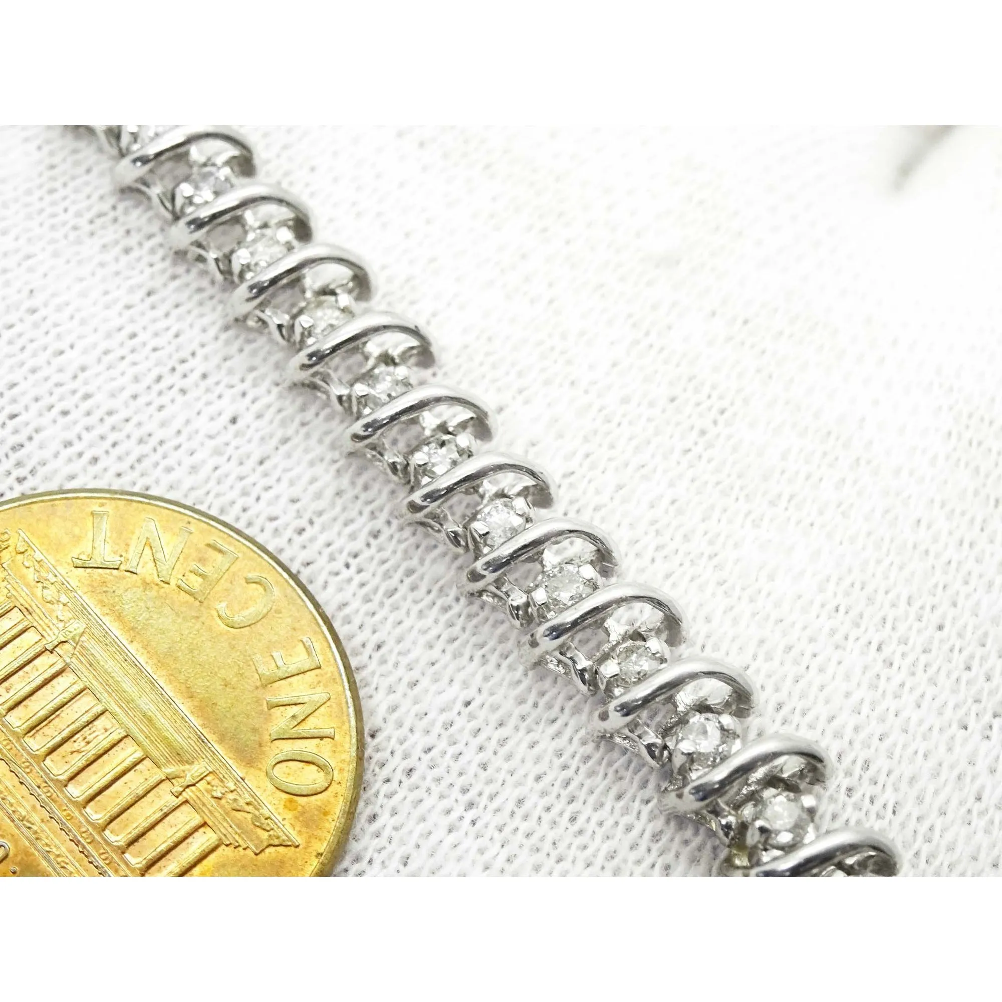 1.47 ctw Natural Diamond 5mm Wide S-Link Tennis Bracelet 7" Long 14k White Gold