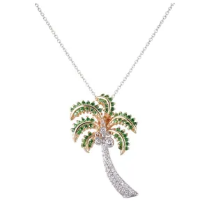 14k 2/tone Palm Tree Pendant with 32 Diamonds and 61 Tsavorites