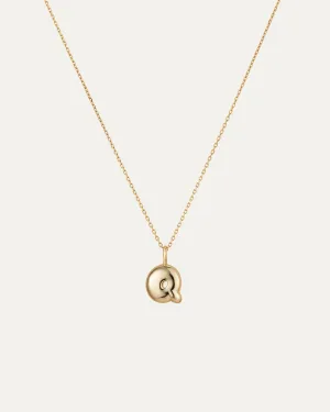 14K Gold Bubble Letter Necklace - Q