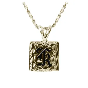 14K Gold Custom-Made Heirloom Initial Pendant Black Enamel Letter Diamond Cut Edge 12mm (Thickness 1.5mm)