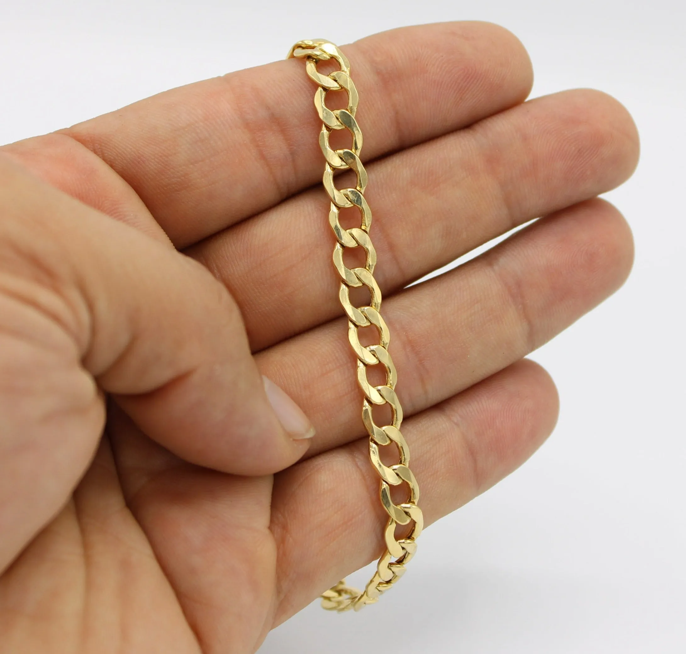 14K Semi-Solid Flat Cuban Bracelet Yellow Gold // 6.8mm  //