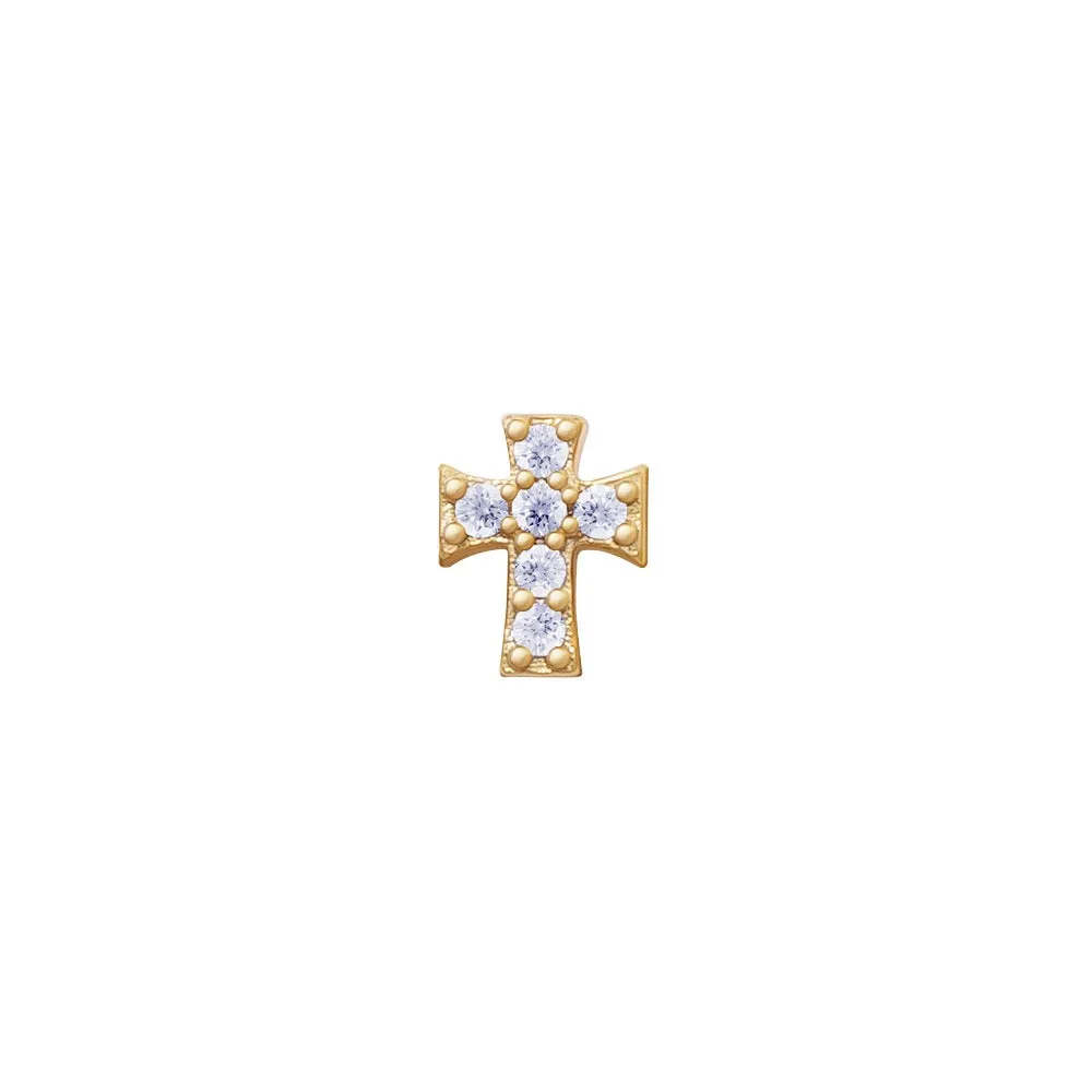 14k Skinny Pave Cross (yellow)