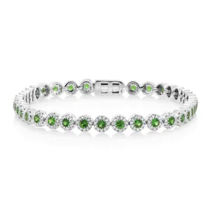 14K White Gold Diamond and Green Garnet Tennis Bracelet