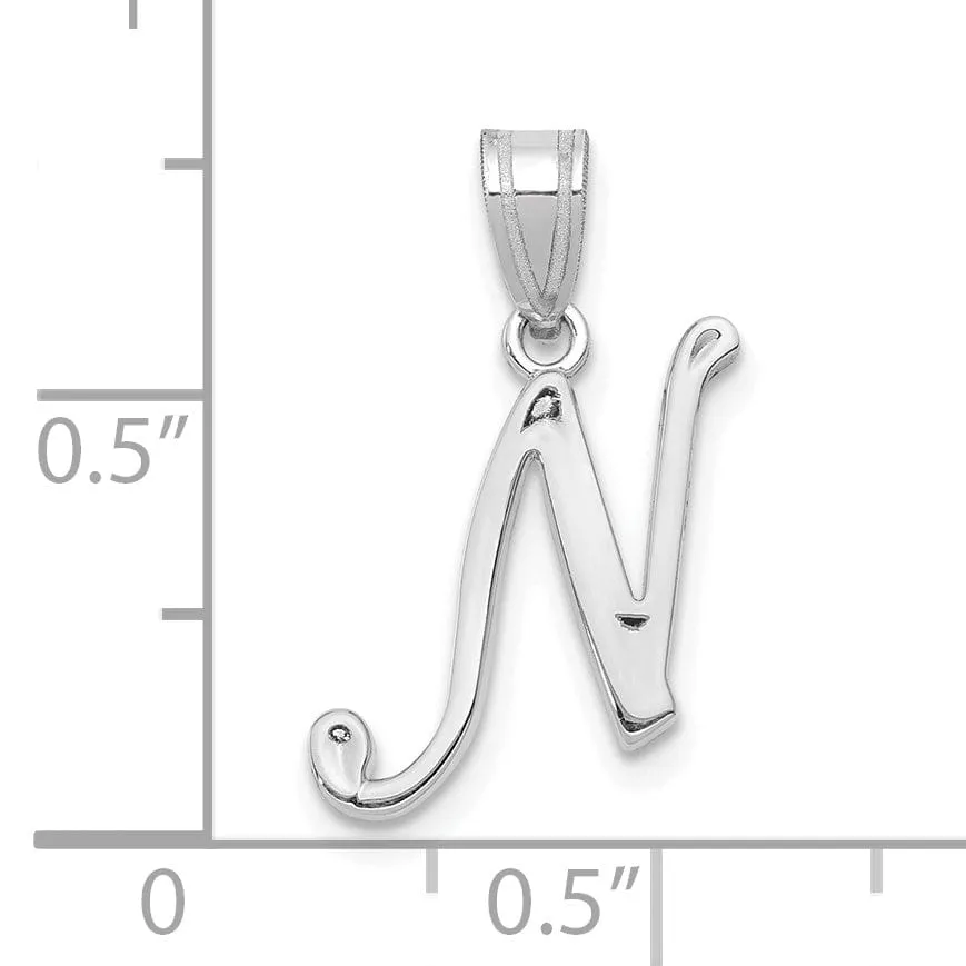 14K White Gold Medium Size Script Design Letter N Initial Charm Pendant