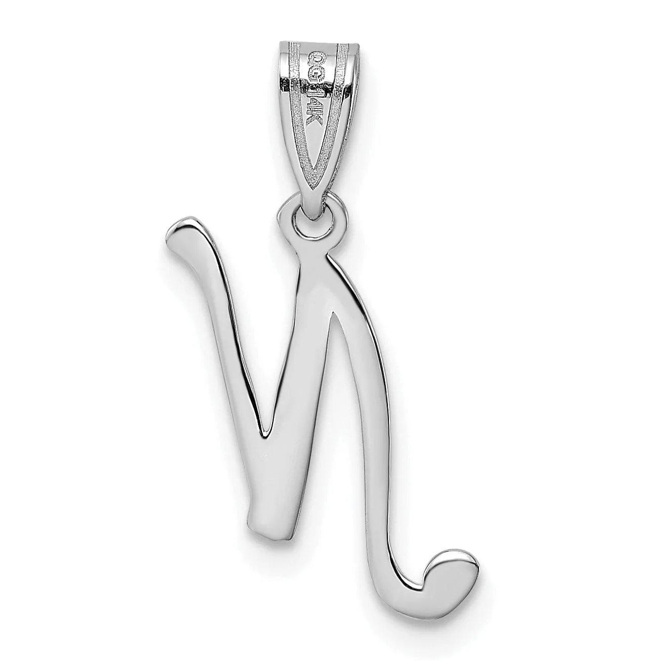 14K White Gold Medium Size Script Design Letter N Initial Charm Pendant