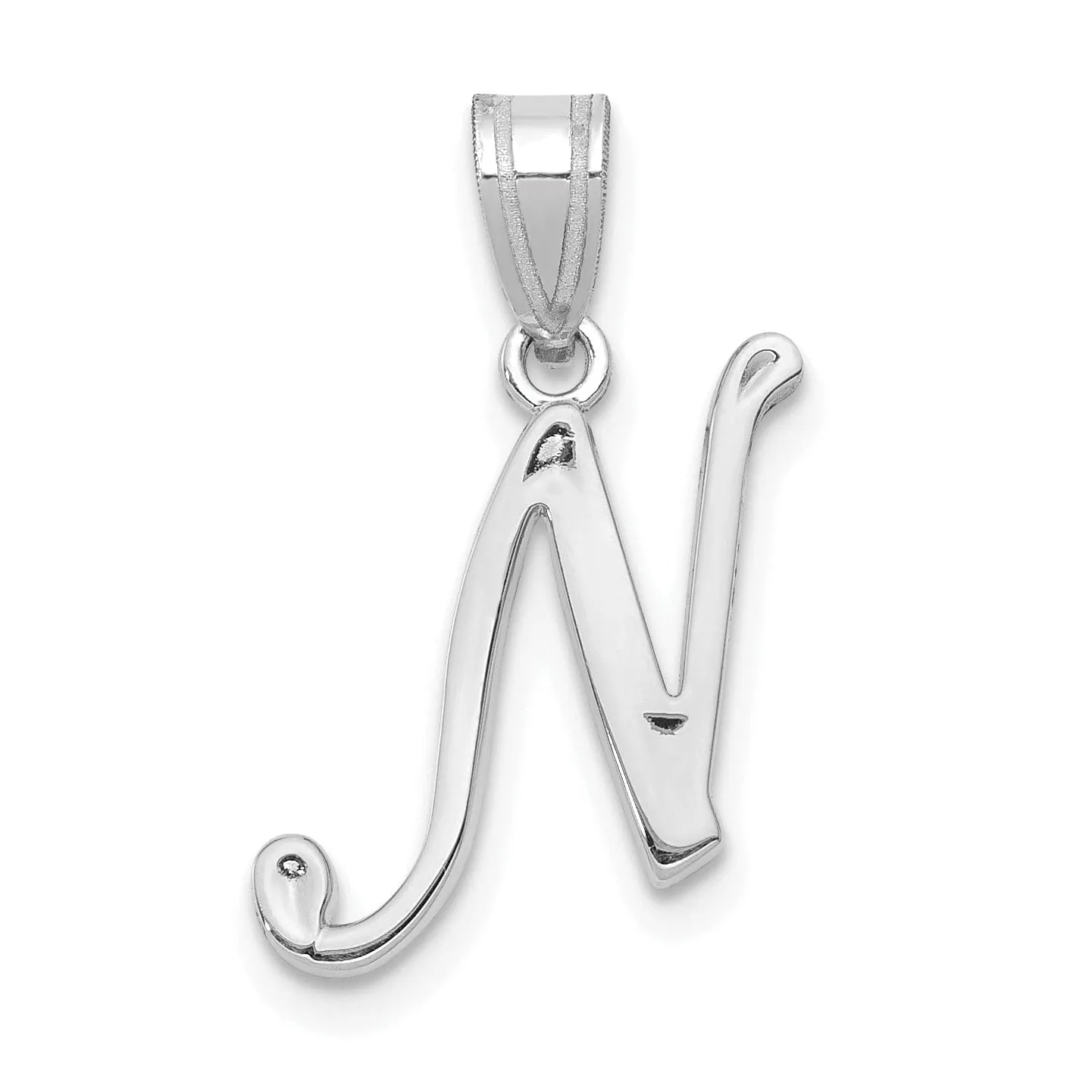 14K White Gold Medium Size Script Design Letter N Initial Charm Pendant