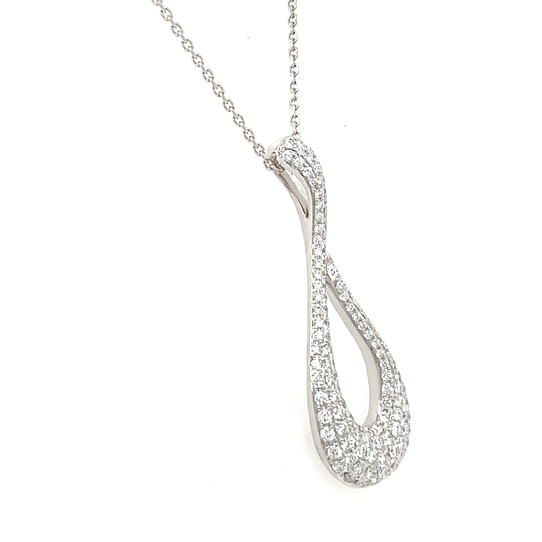 14K White Gold Pavé Set Diamond Curved Design Necklace