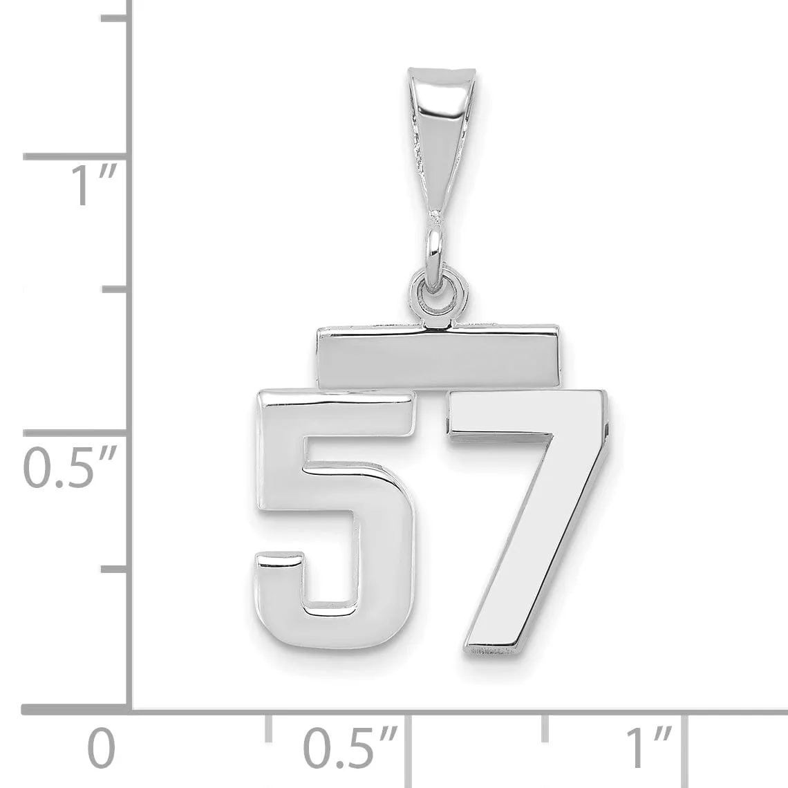 14k White Gold Polished Finish Small Size Number 57 Charm Pendant