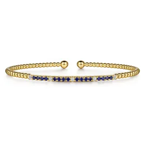 14K Yellow Gold Bujukan Diamond and Blue Sapphire Split Bangle