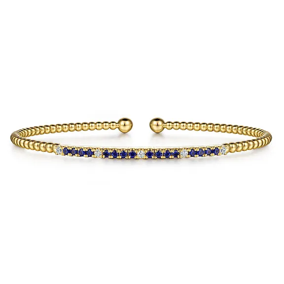 14K Yellow Gold Bujukan Diamond and Blue Sapphire Split Bangle