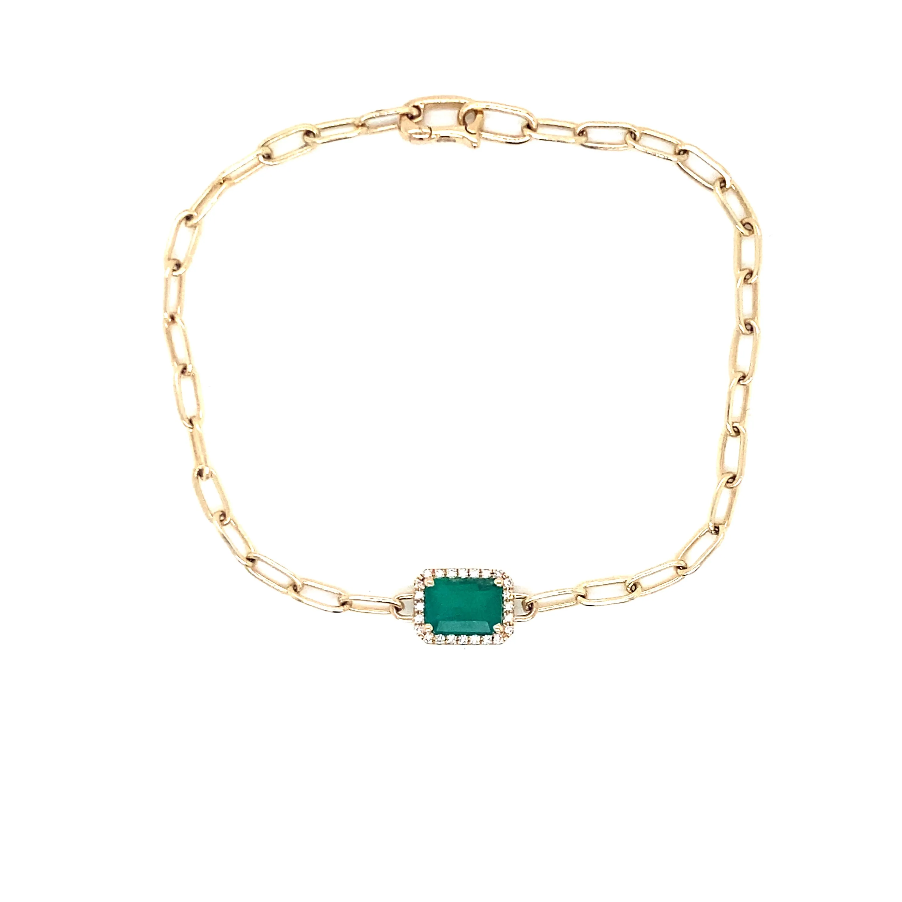 14K Yellow Gold Diamond   Emerald Paperclip Bracelet