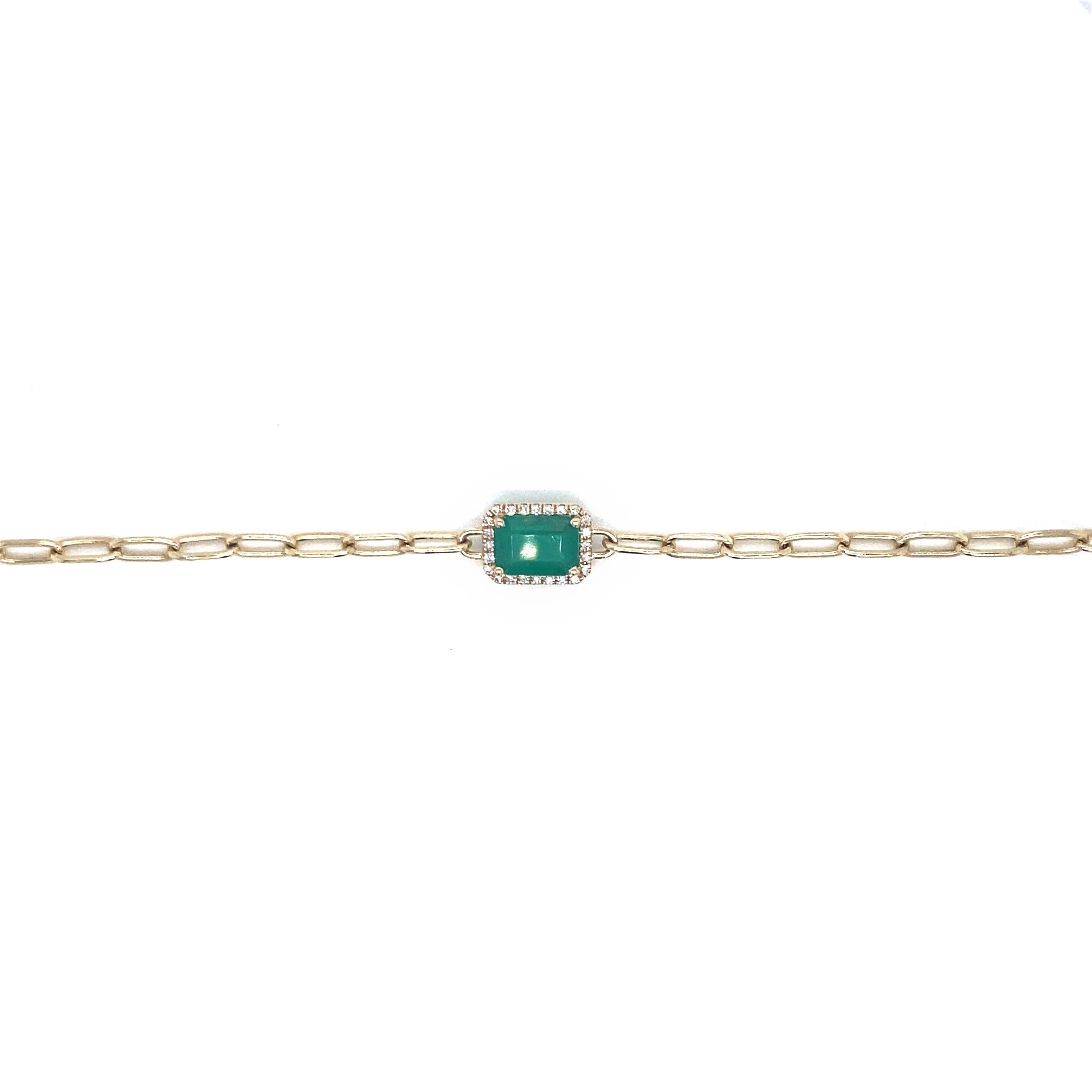 14K Yellow Gold Diamond   Emerald Paperclip Bracelet