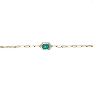 14K Yellow Gold Diamond   Emerald Paperclip Bracelet