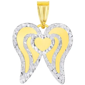 14k Yellow Gold Engravable Personalized Heart with Angel Wings Pendant