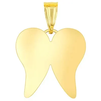 14k Yellow Gold Engravable Personalized Heart with Angel Wings Pendant