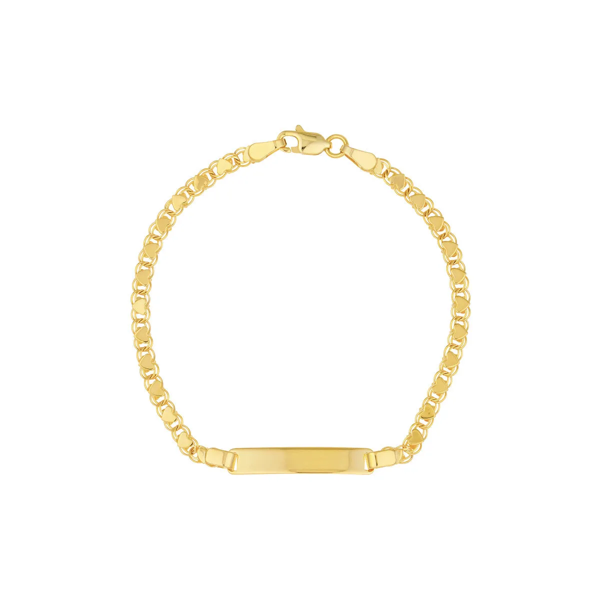 14K Yellow Gold Heart Mirror Rope ID Bracelet