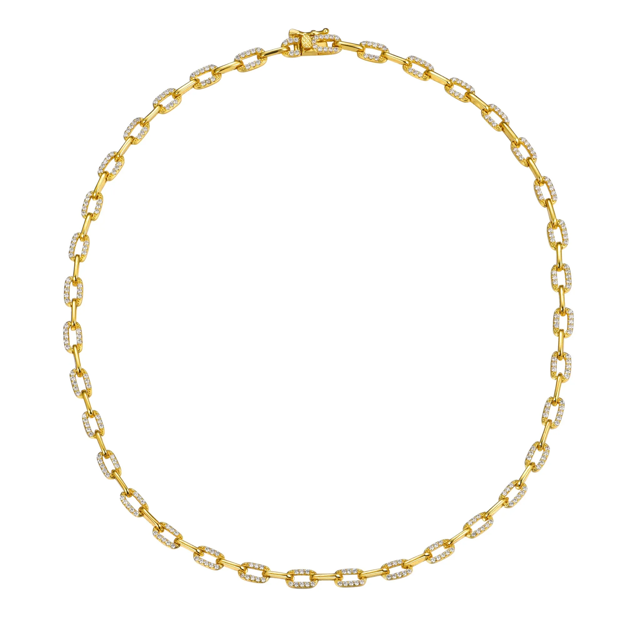 14k Yellow Gold Plated With Diamond Cubic Zirconia Flat Cable Link Chain Layering Bracelet