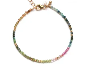 14k Yellow Gold Rainbow Tourmaline Bracelet