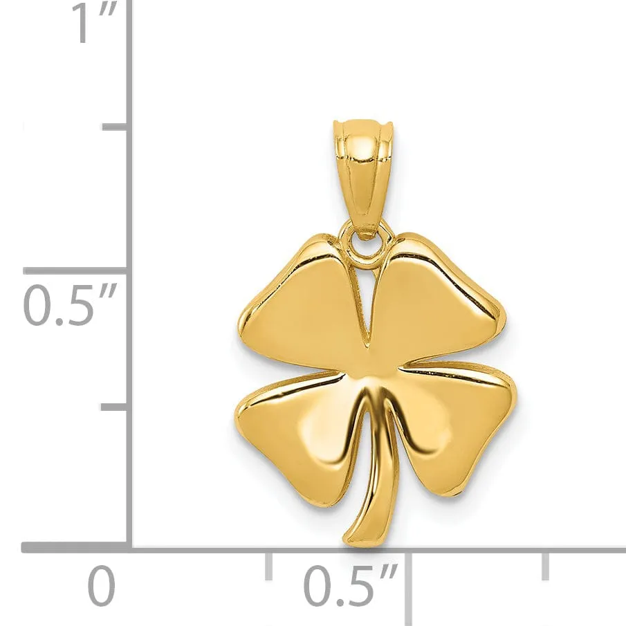 14k Yellow Gold Solid Polished Finish Mens 4-Leaf Clover Design Pendant