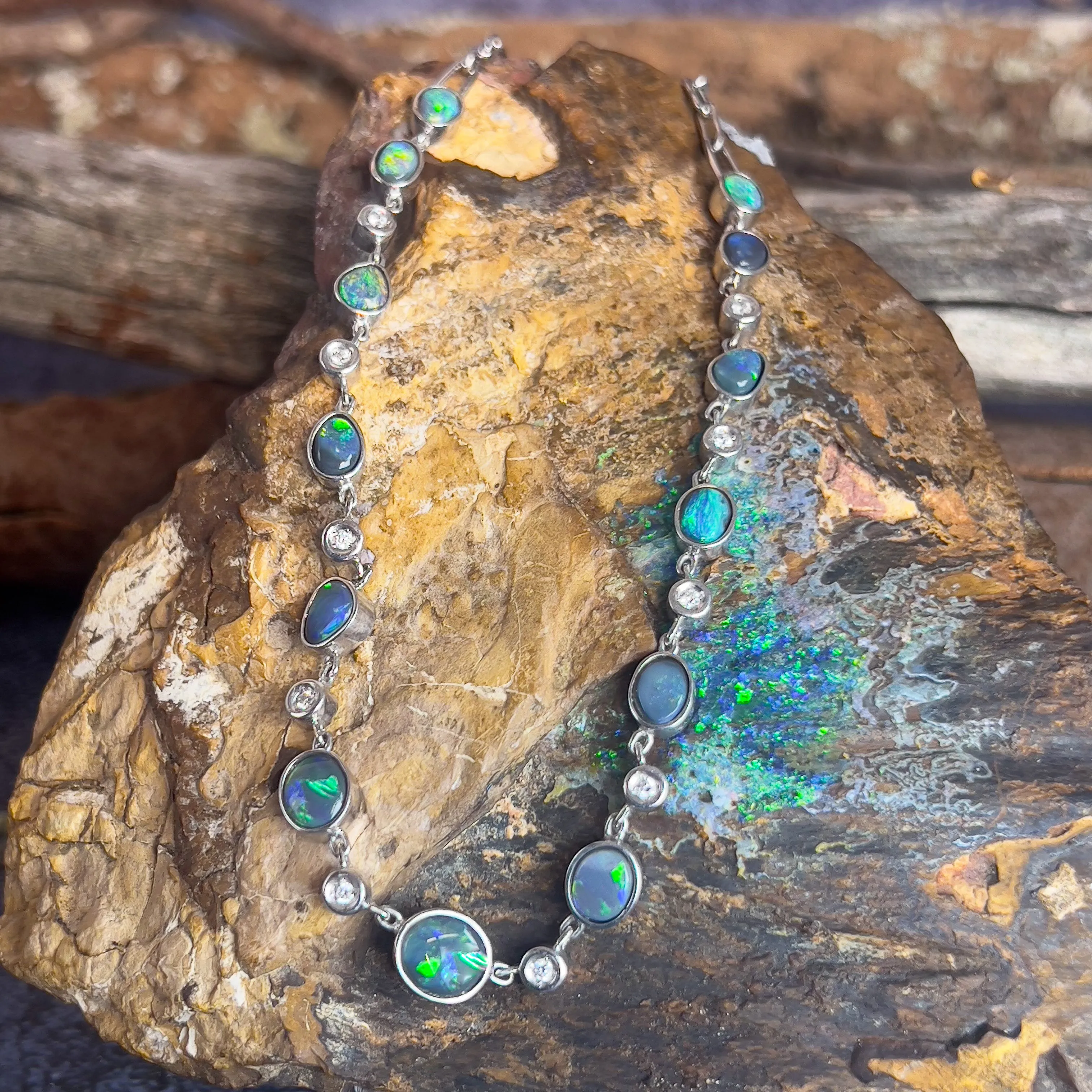 14kt White Gold Black Opal and Diamond necklace