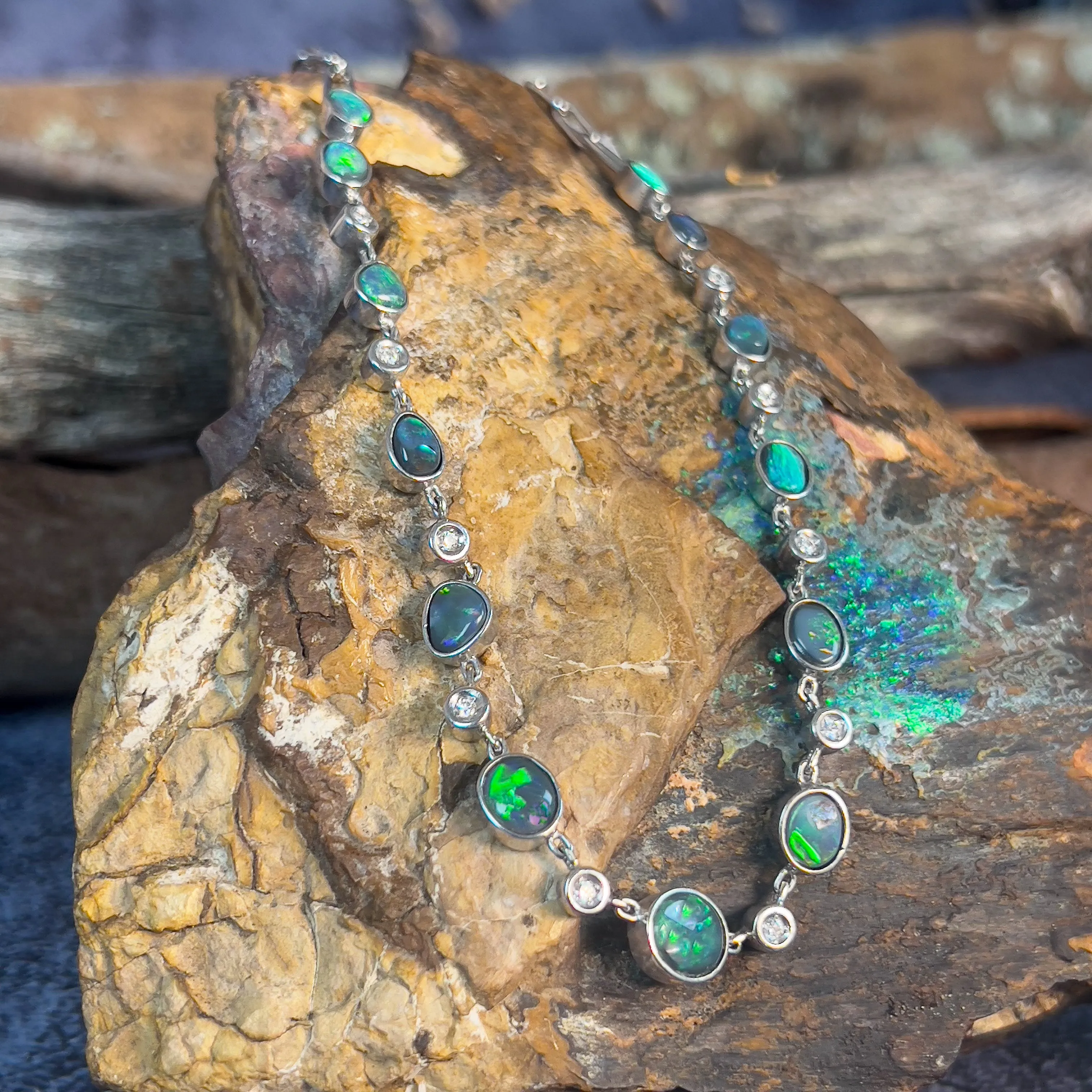 14kt White Gold Black Opal and Diamond necklace