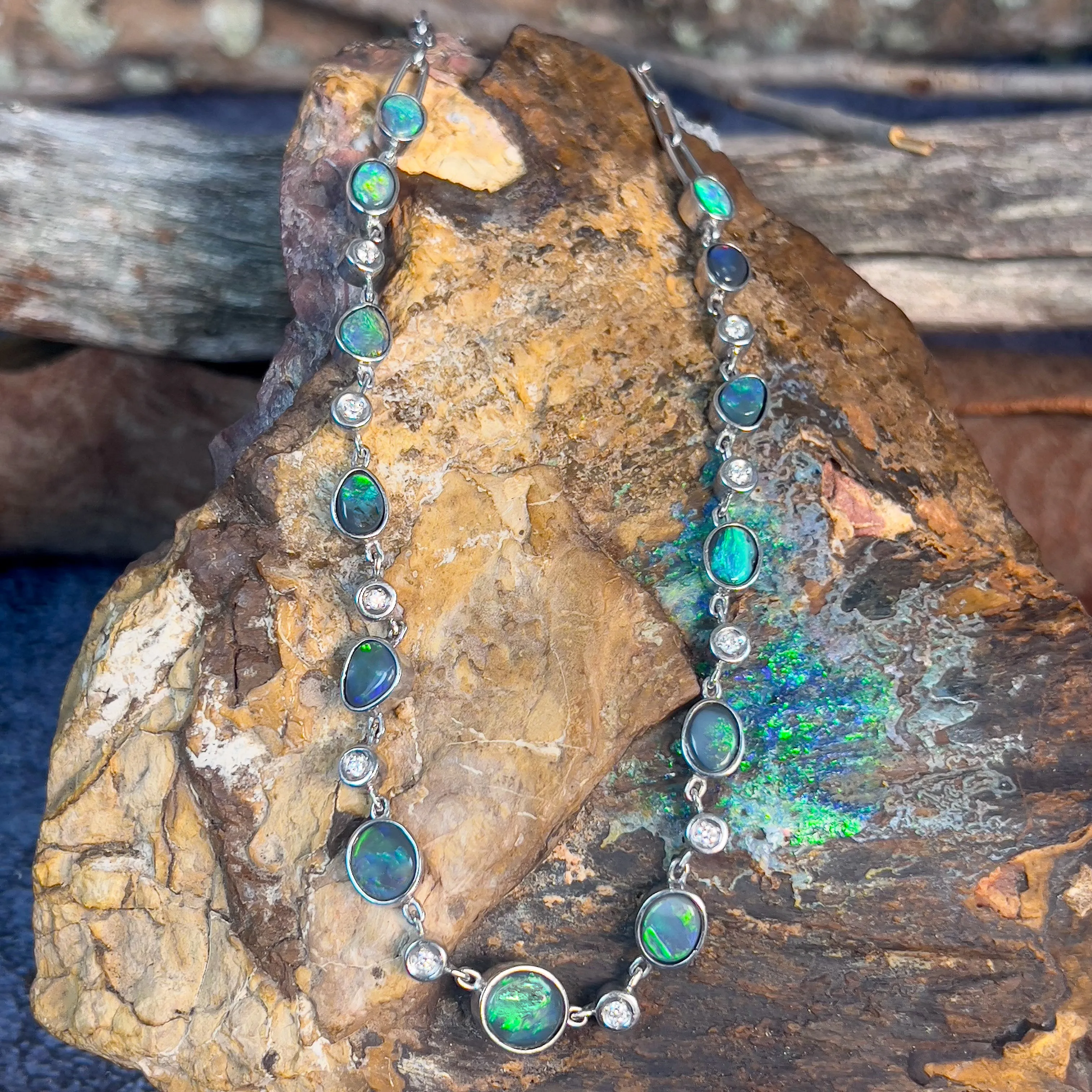 14kt White Gold Black Opal and Diamond necklace