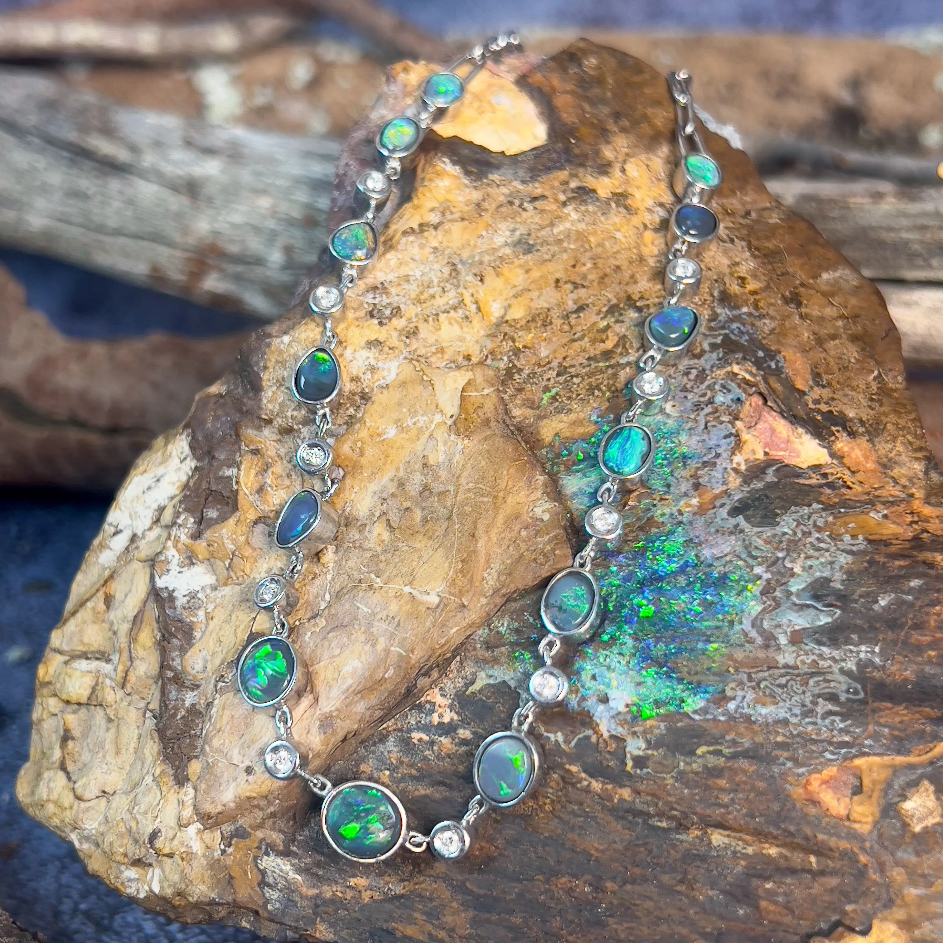 14kt White Gold Black Opal and Diamond necklace