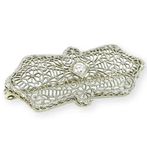 14KW .10ctw Filigree Diamond Pin Brooch