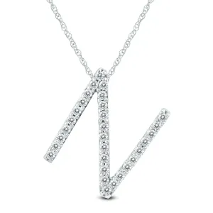 1/5 Carat Tw N Initial Diamond Pendant Necklace In 10K White Gold With Adjustable Chain