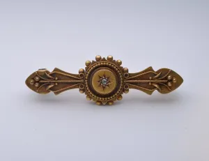 15K Yellow Gold English Victorian Pin with Rose-Cut Diamond