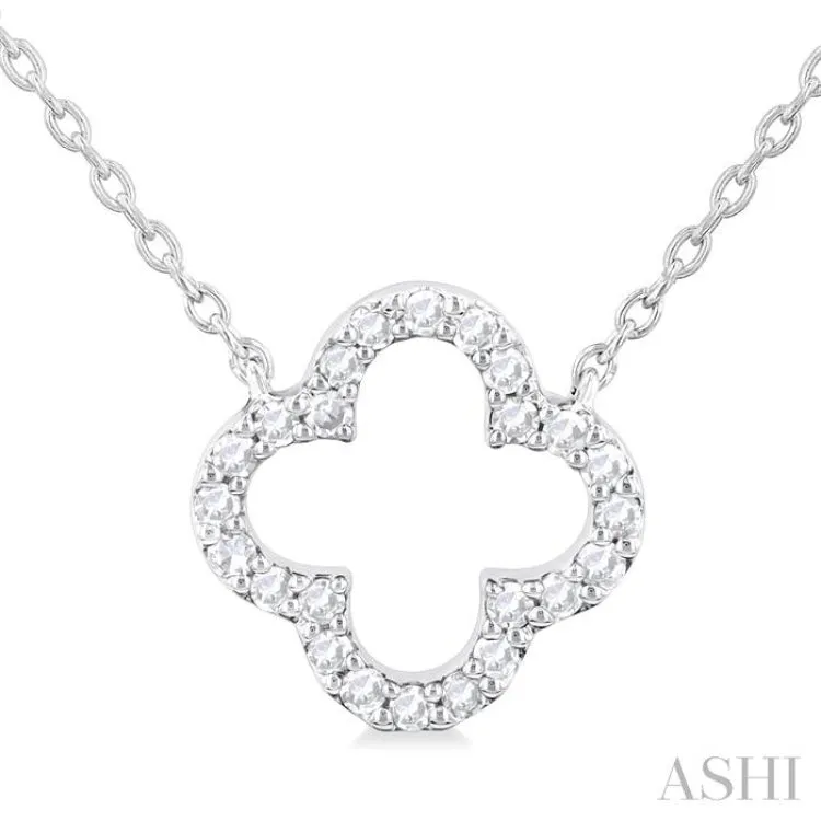 1/8 ctw Petite Clover Round Cut Diamond Fashion Pendant With Chain in 14K White Gold