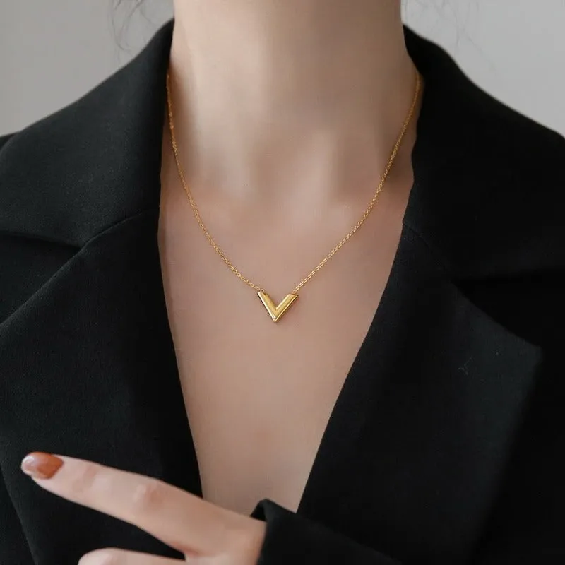 18k Gold Plated V Letter Necklace