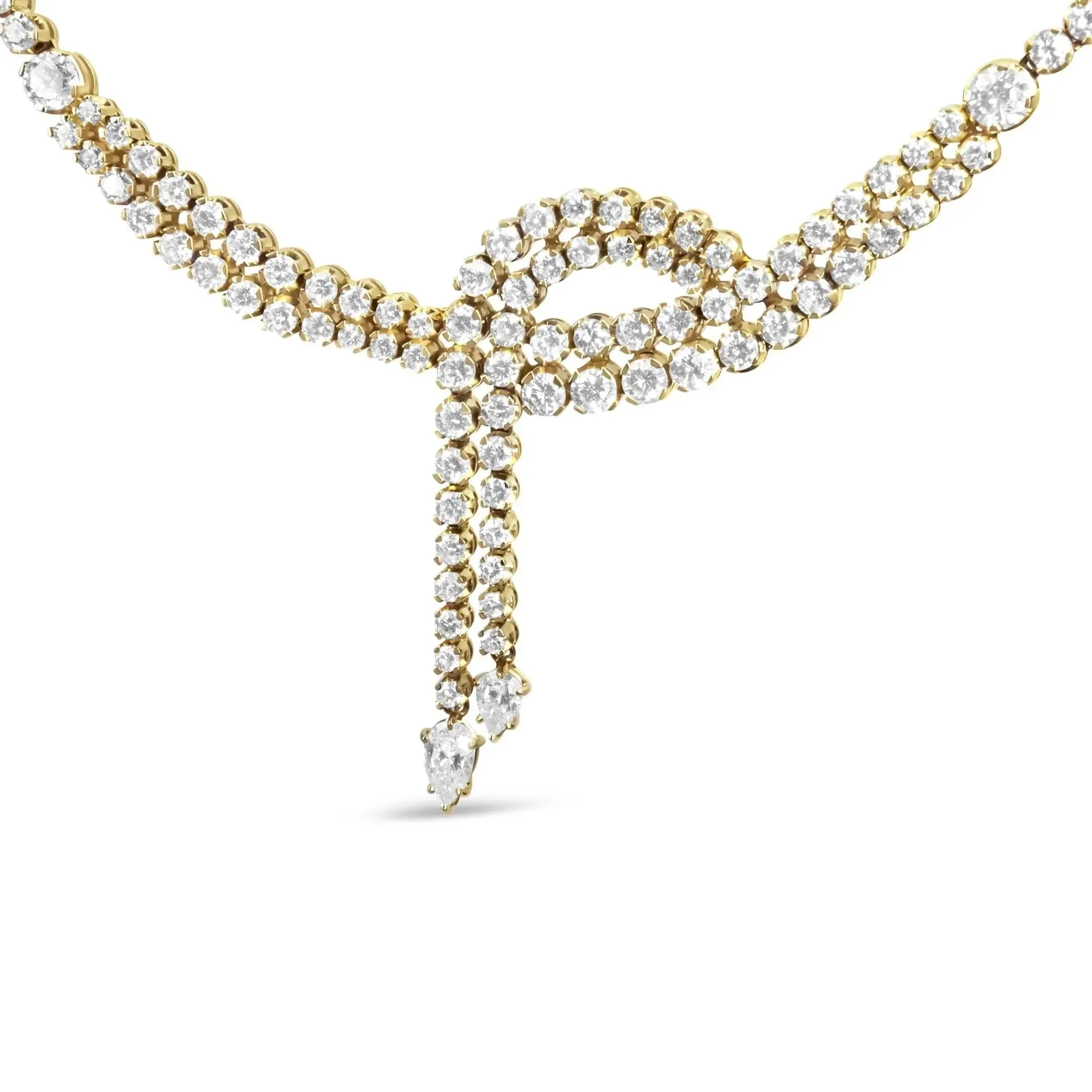 18" 14k Yellow Gold Diamond Double Row Lariat Tennis Necklace with 17.0 Cttw