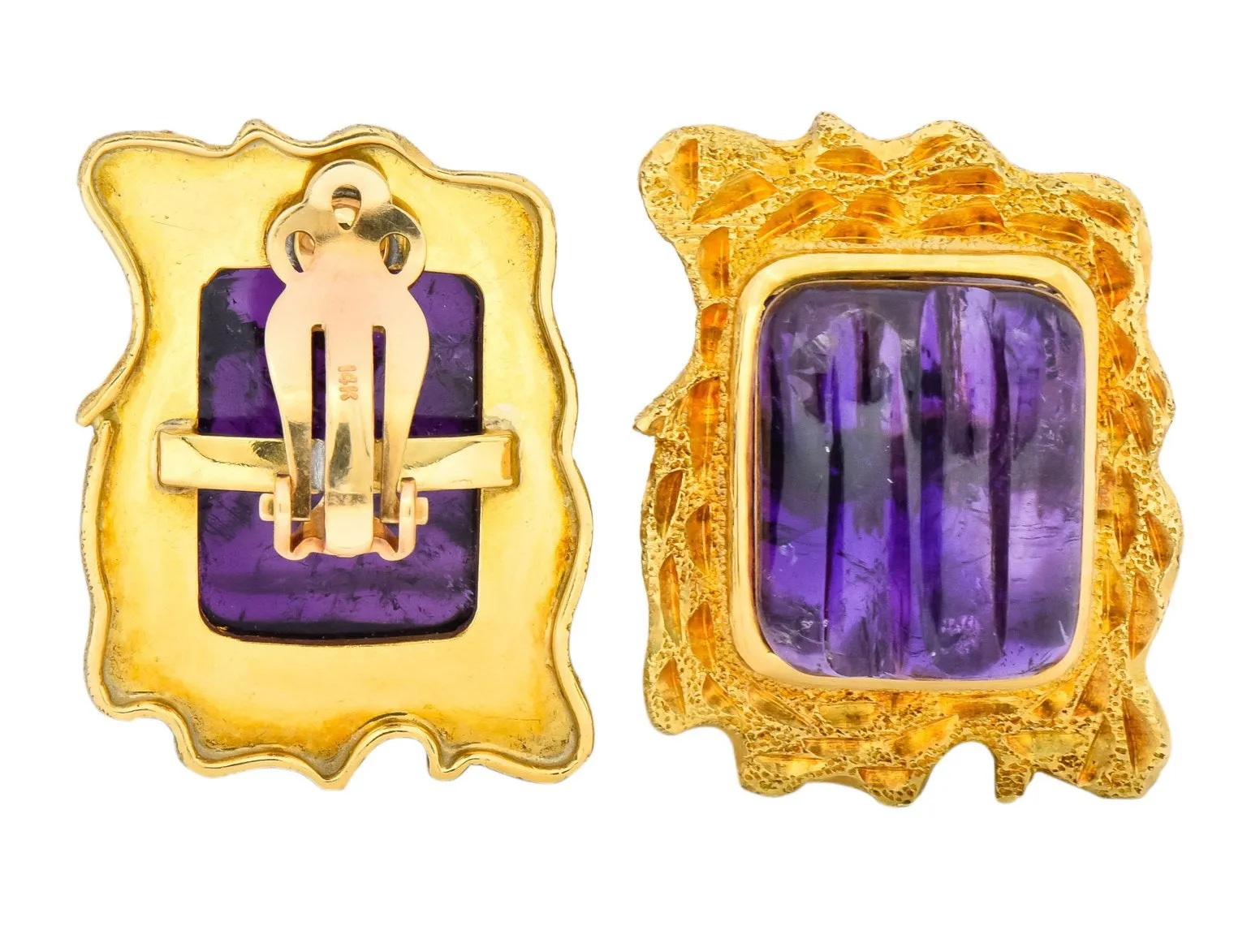 1970's Amethyst 14 Karat Yellow Gold Ear-Clip Earrings